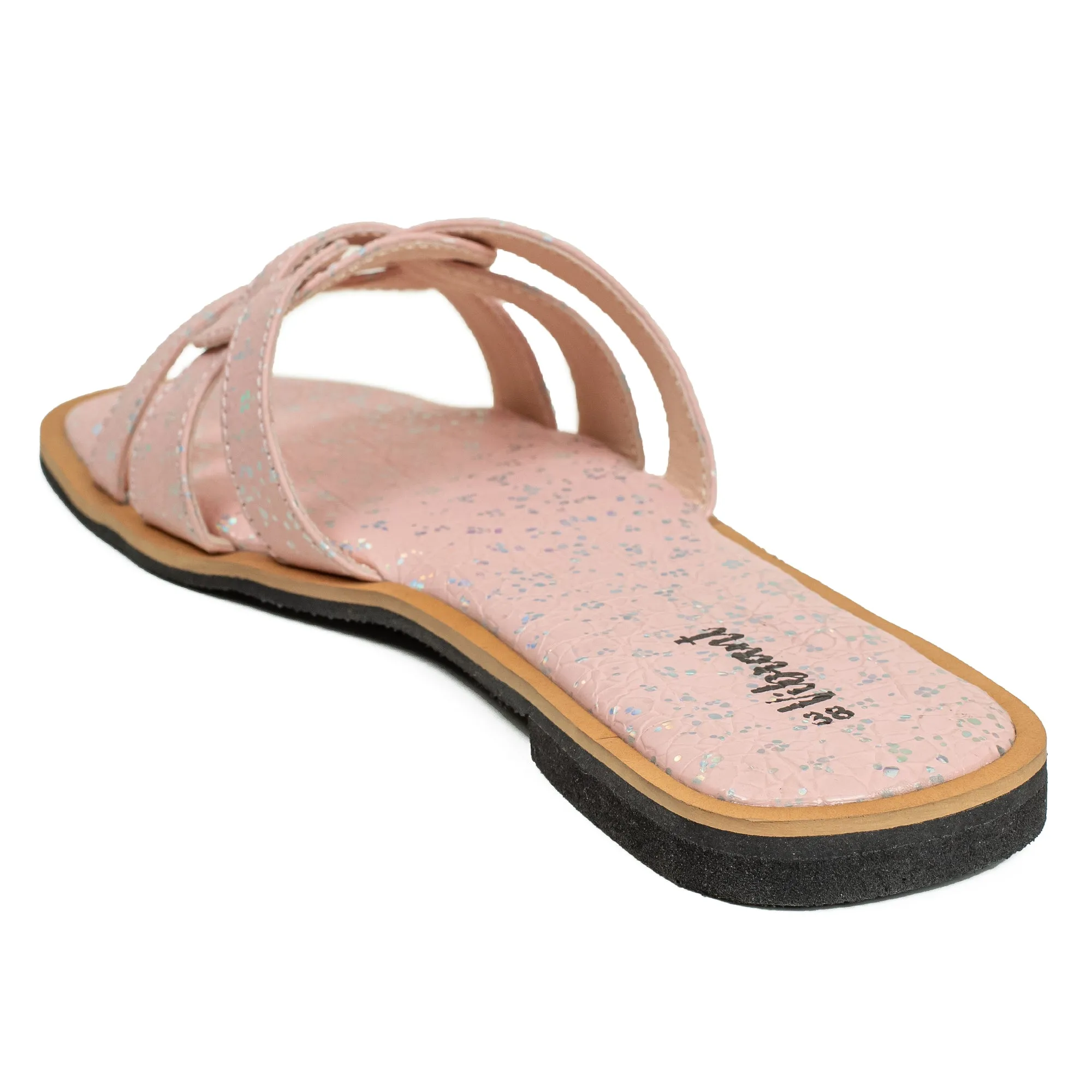 Vibrant Ladies' Pink Flat Sandal – Elegant PU Leather Slip-On with Cushioned Insole & TPR Sole