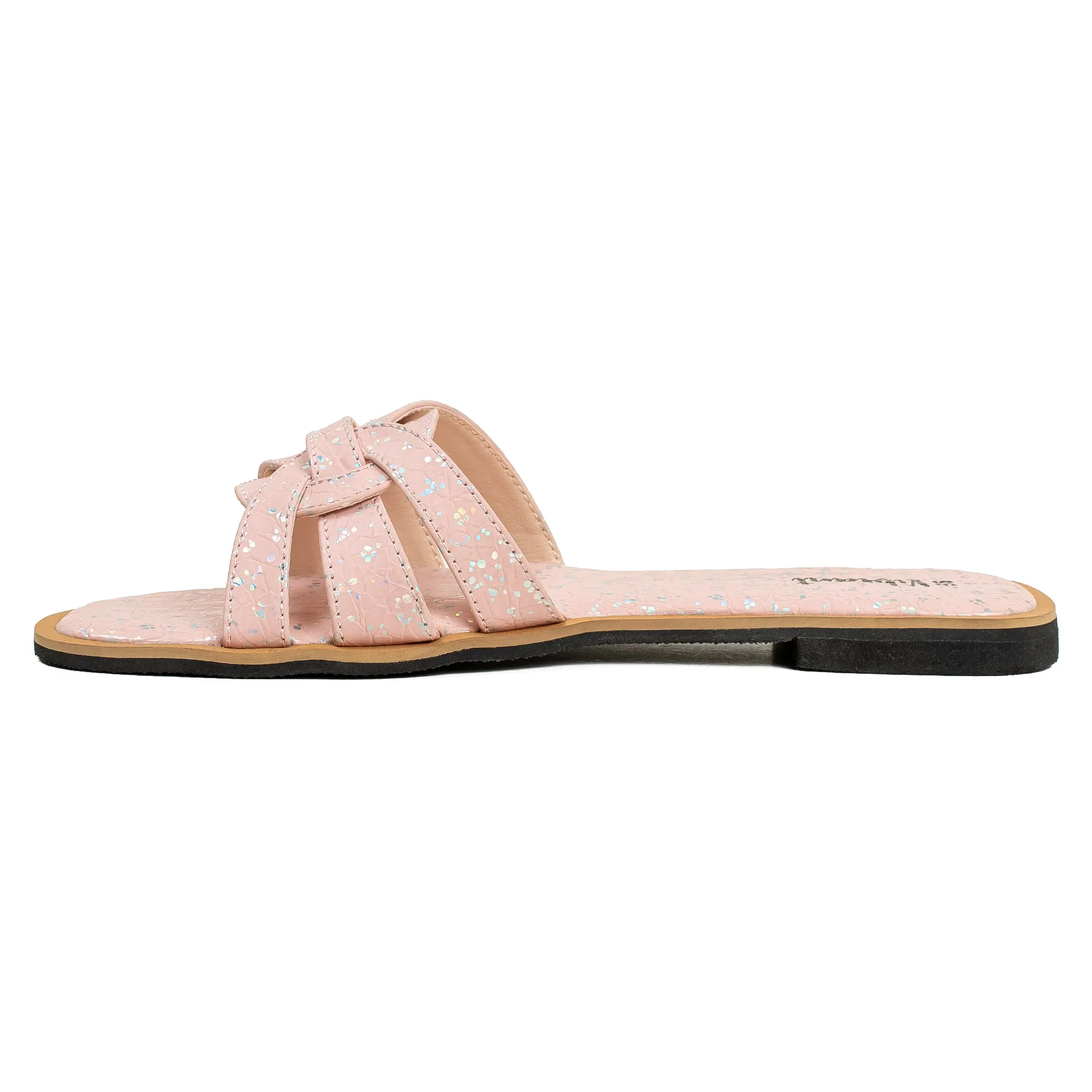Vibrant Ladies' Pink Flat Sandal – Elegant PU Leather Slip-On with Cushioned Insole & TPR Sole