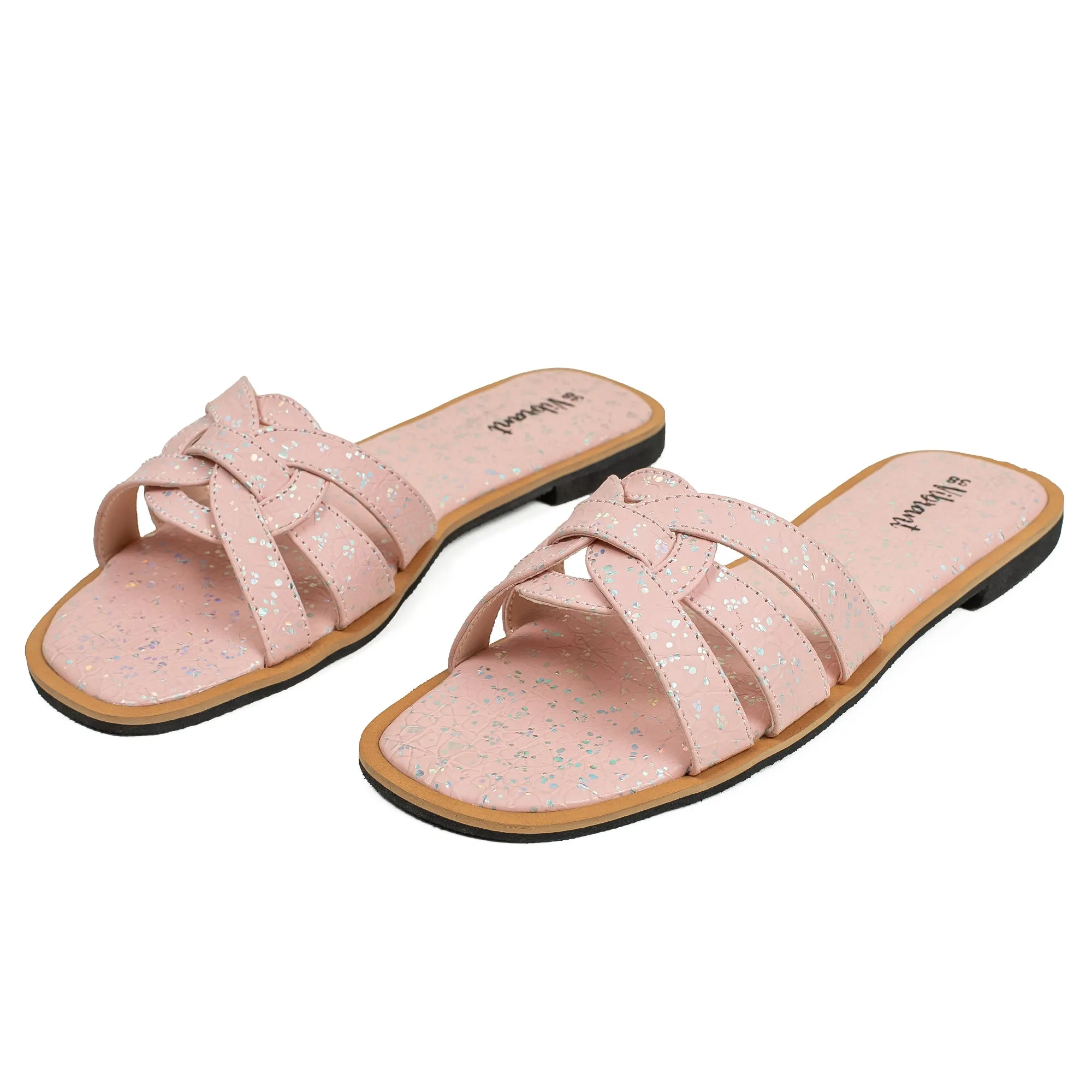 Vibrant Ladies' Pink Flat Sandal – Elegant PU Leather Slip-On with Cushioned Insole & TPR Sole
