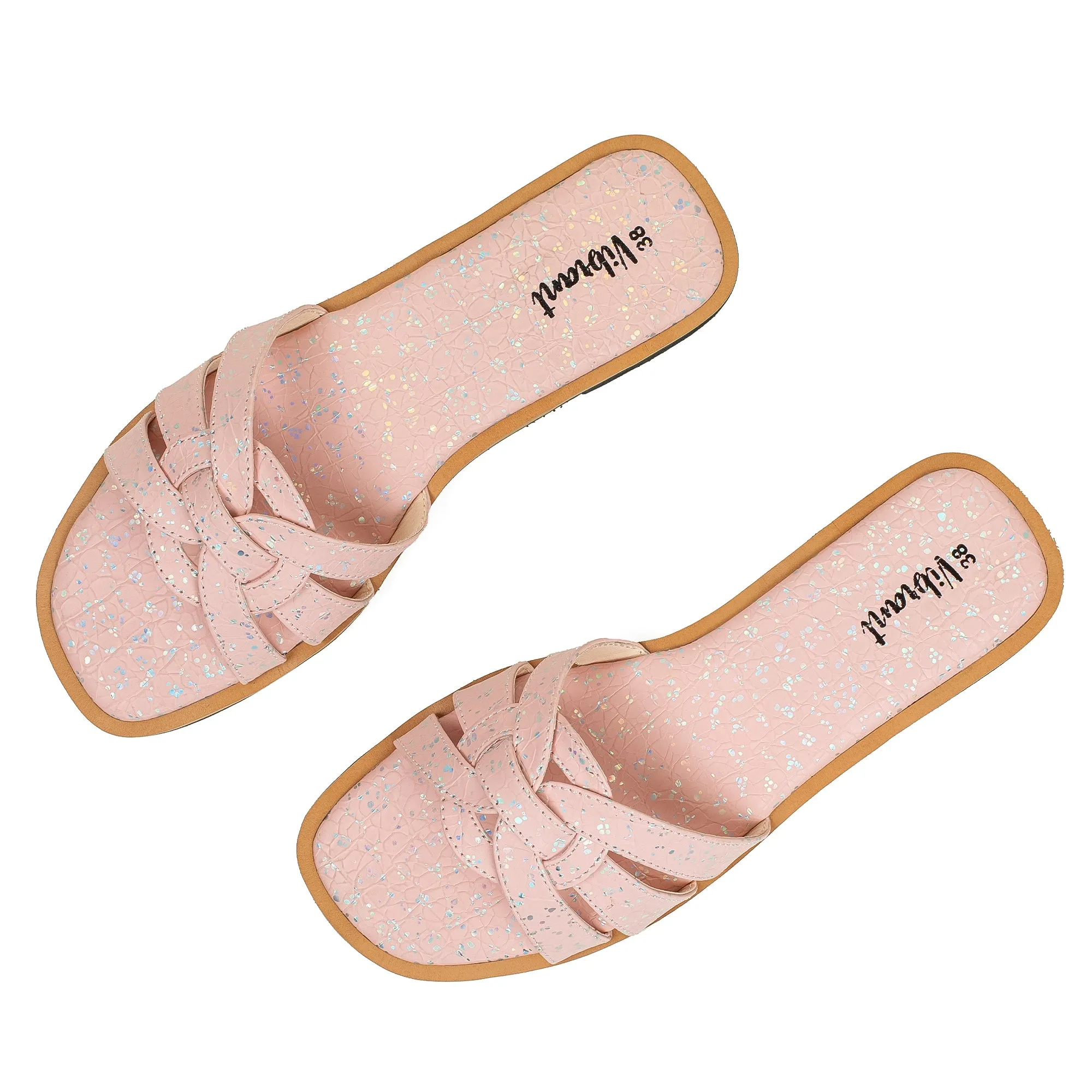 Vibrant Ladies' Pink Flat Sandal – Elegant PU Leather Slip-On with Cushioned Insole & TPR Sole