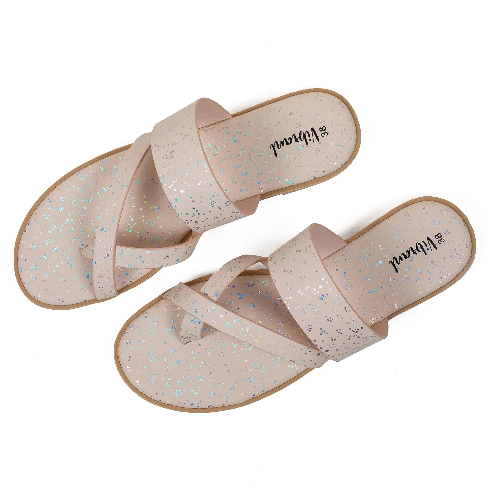 Vibrant Women's Beige Flat Sandals – Stylish PU Leather Slip-On with Cushioned Insole for Everyday Comfort