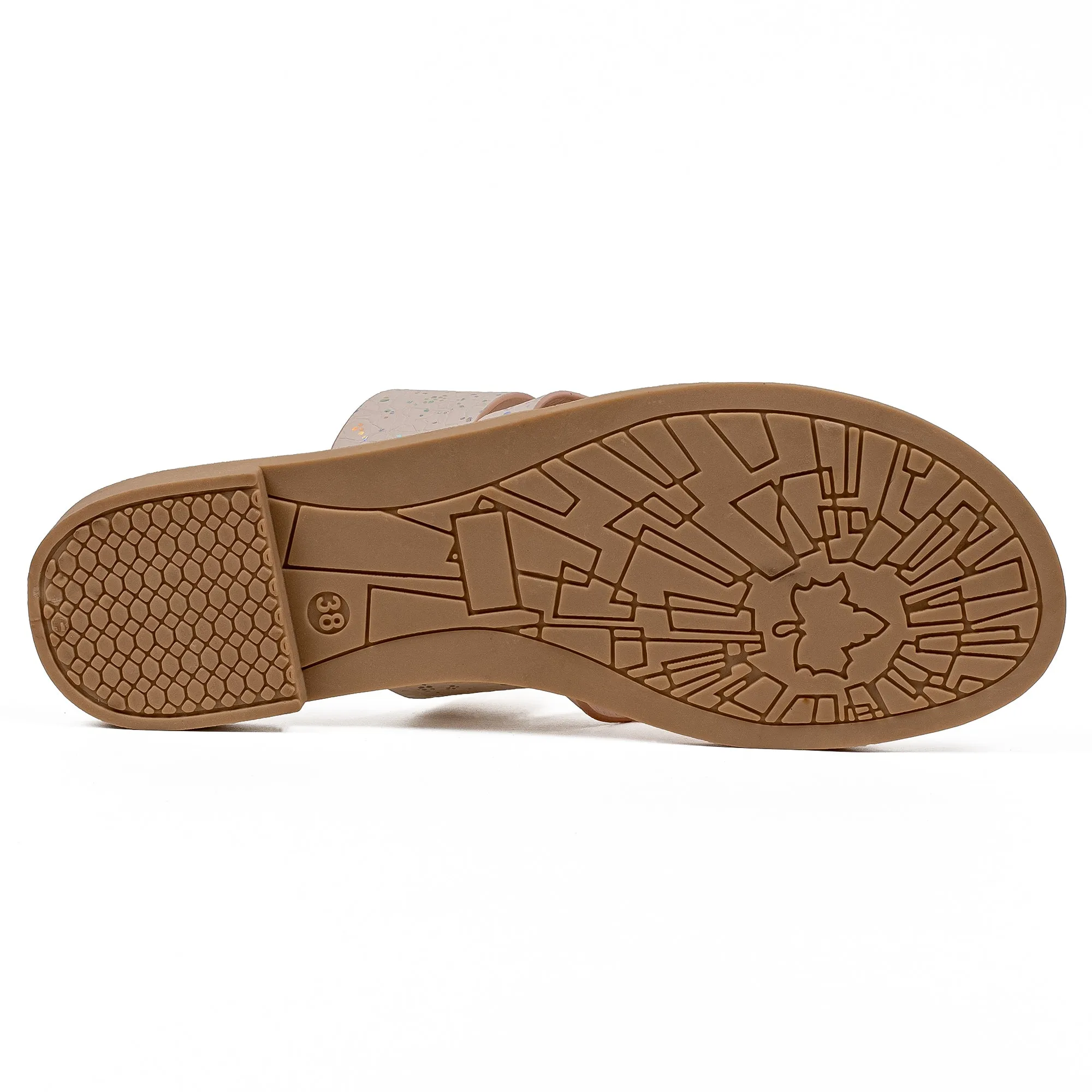 Vibrant Women's Beige Flat Sandals – Stylish PU Leather Slip-On with Cushioned Insole for Everyday Comfort