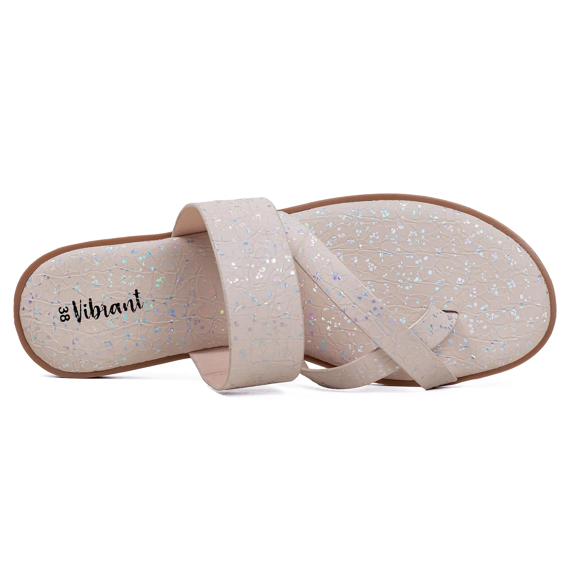 Vibrant Women's Beige Flat Sandals – Stylish PU Leather Slip-On with Cushioned Insole for Everyday Comfort