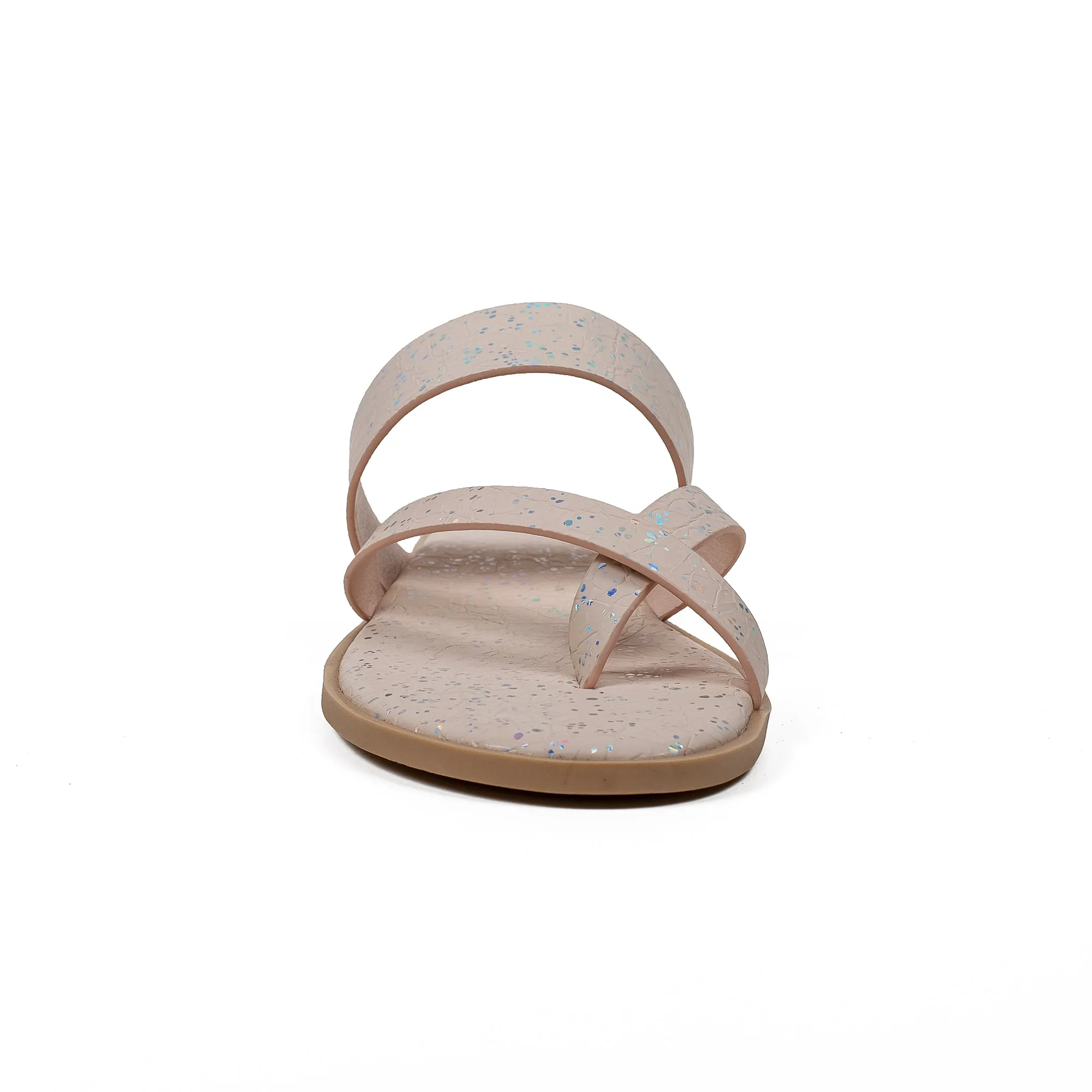Vibrant Women's Beige Flat Sandals – Stylish PU Leather Slip-On with Cushioned Insole for Everyday Comfort