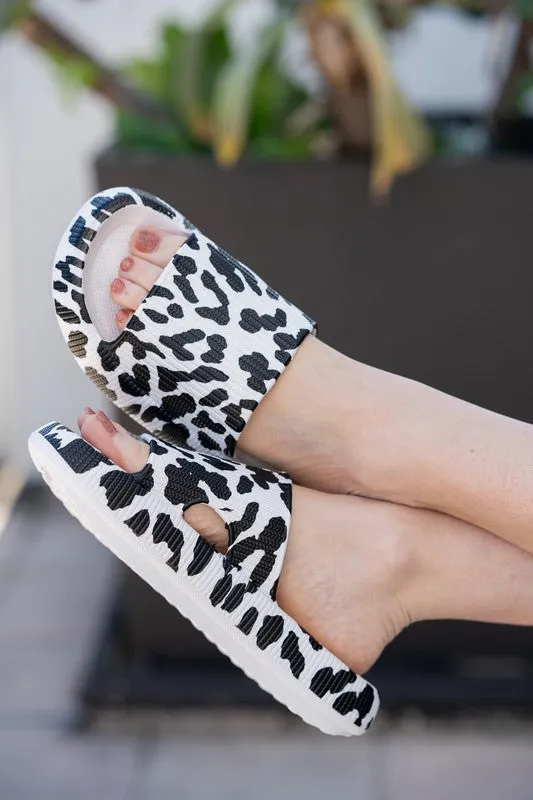 White Leopard Insanely Comfortable Recovery Slides