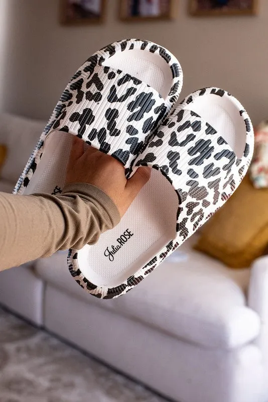 White Leopard Insanely Comfortable Recovery Slides