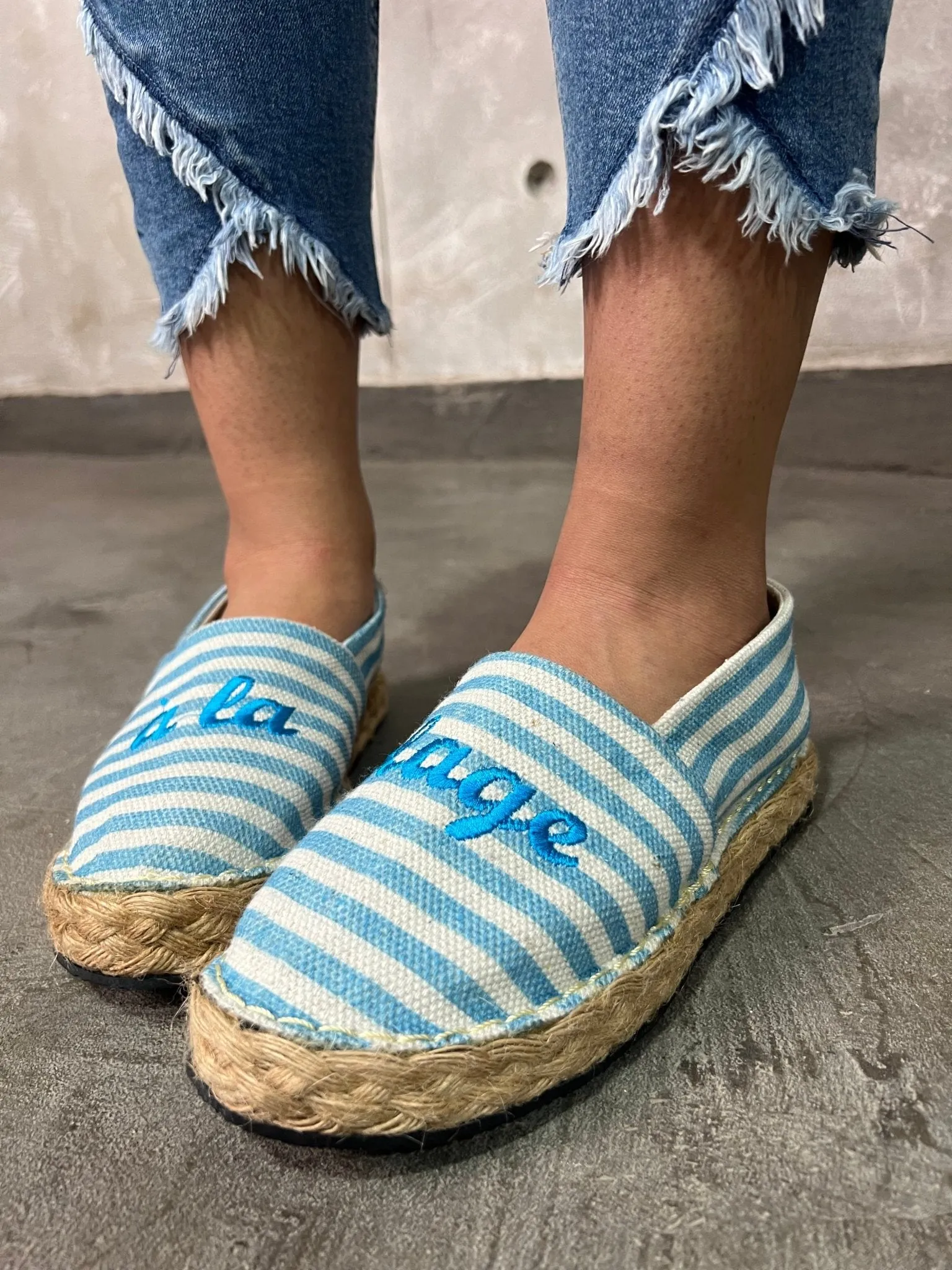 WhitexBlue Striped Espadrille