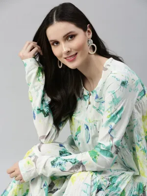 Women Casual Printed Fit and Flare White Dress