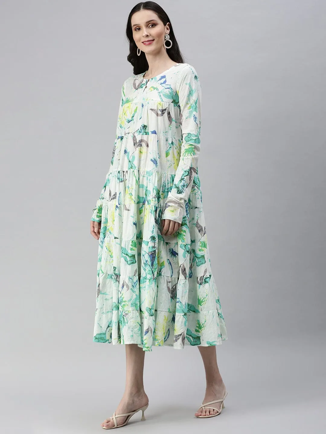 Women Casual Printed Fit and Flare White Dress