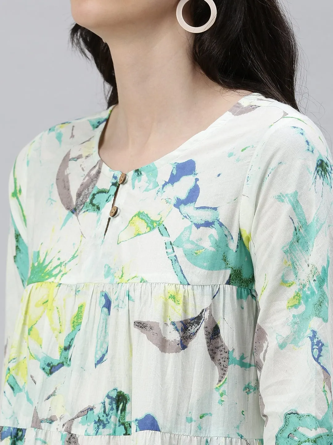 Women Casual Printed Fit and Flare White Dress