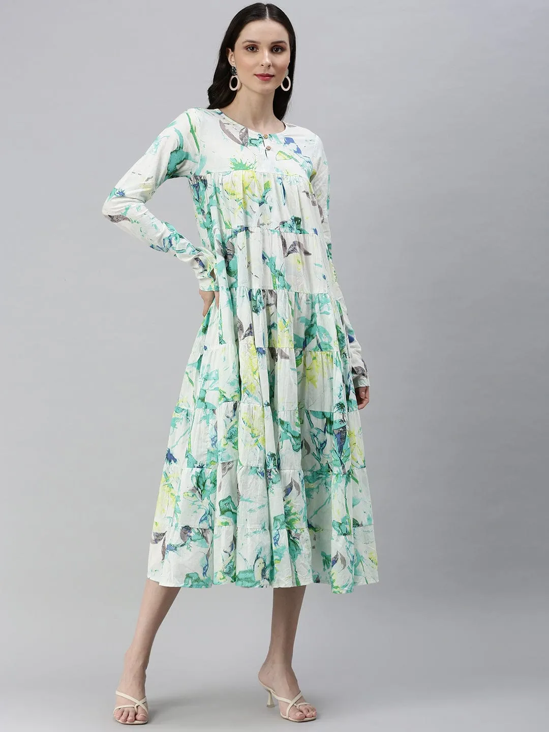 Women Casual Printed Fit and Flare White Dress
