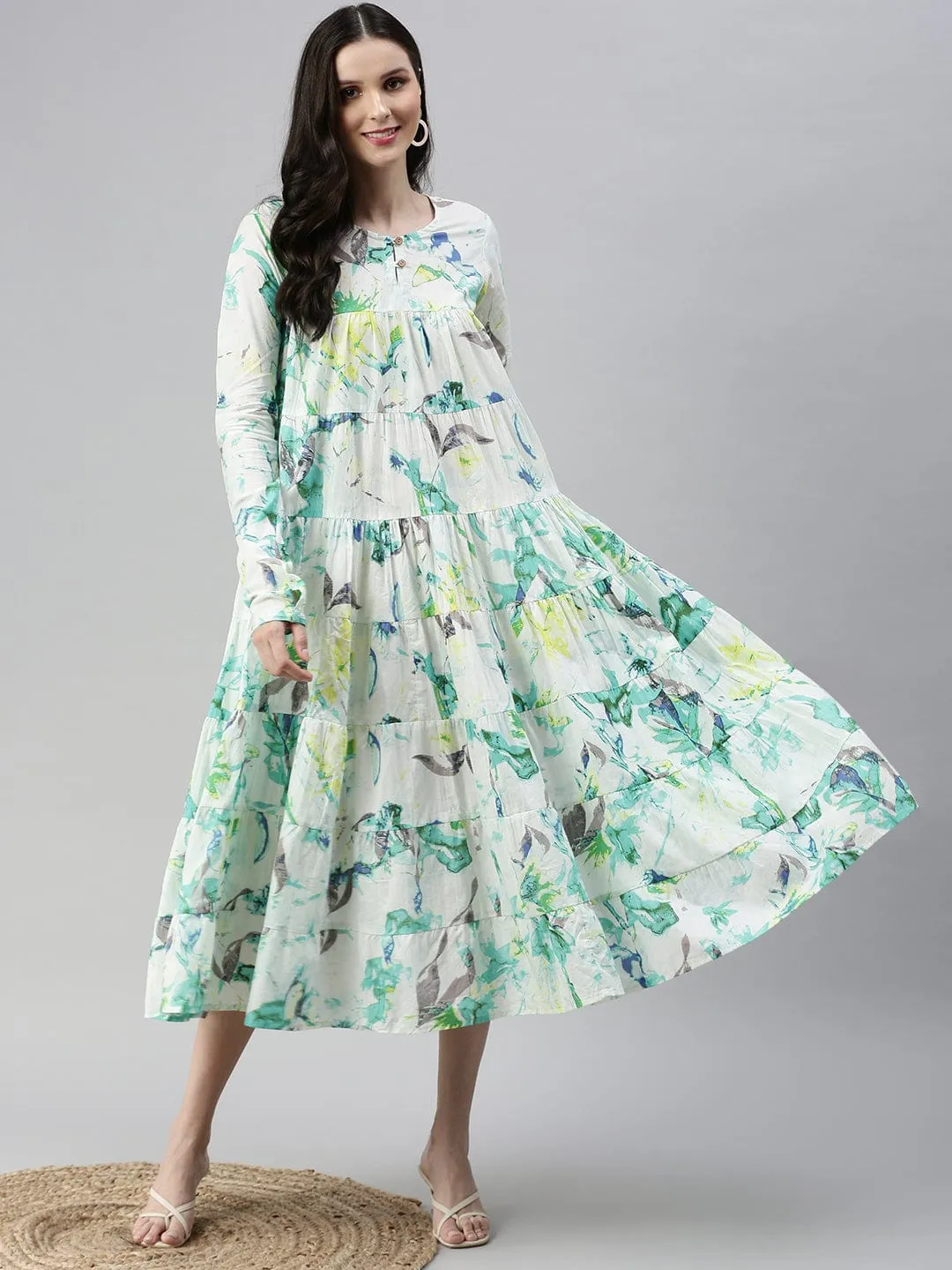 Women Casual Printed Fit and Flare White Dress