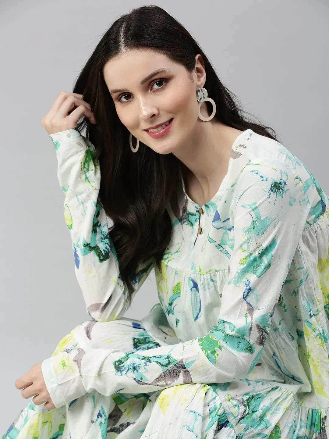 Women Casual Printed Fit and Flare White Dress