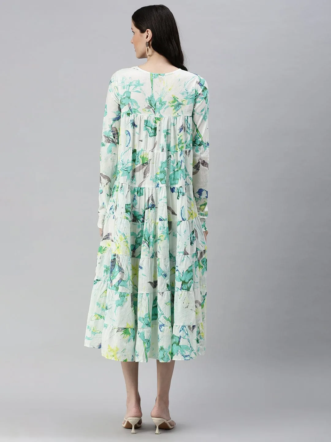 Women Casual Printed Fit and Flare White Dress