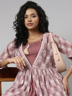Women Copper Floral Printed Shoulder Straps Fit and Flare Dress