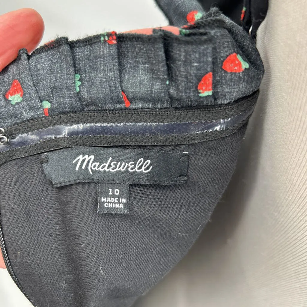 women Madewell Pintuck Cami Dress in Strawberry Print Black Red Green Dress 10