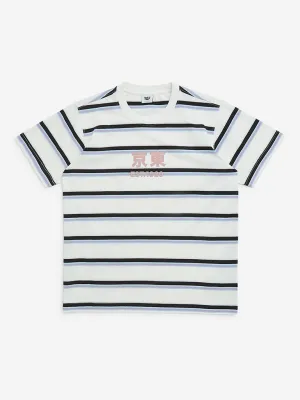 Y&F Kids White Stripe Printed Cotton-Blend T-Shirt