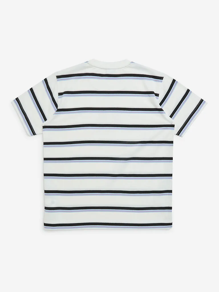 Y&F Kids White Stripe Printed Cotton-Blend T-Shirt