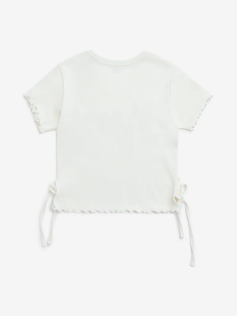 Y&F Kids White Text Printed Cotton-Blend Top