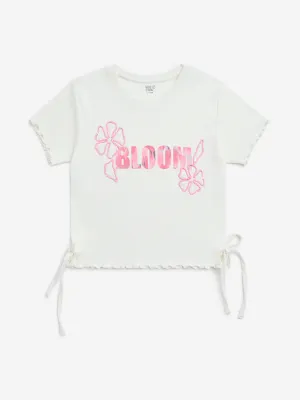 Y&F Kids White Text Printed Cotton-Blend Top